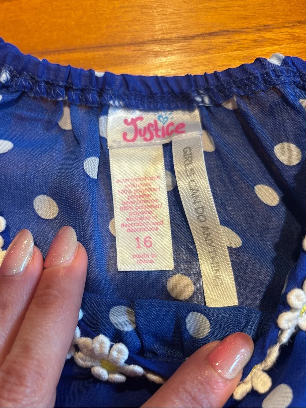 Girls Blue Polka Dot Daisy Top